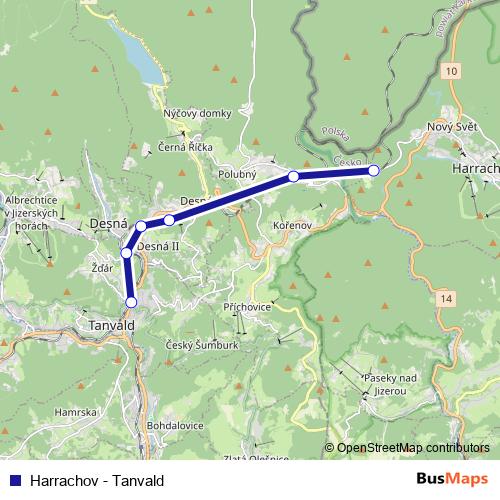 Harrachov - Tanvald rail Line Map