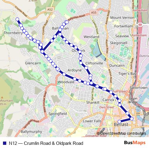 N12 bus Line Map