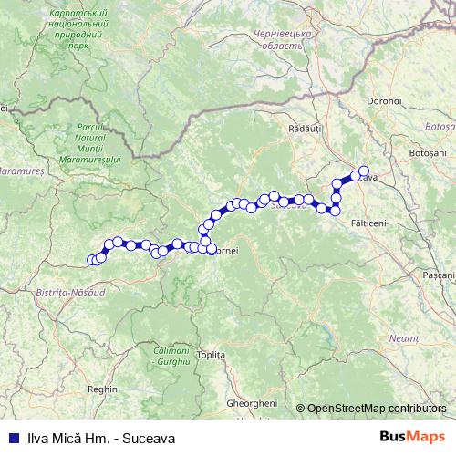 Ilva Mică Hm. - Suceava rail Line Map