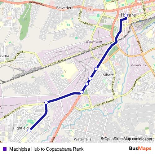 Machipisa Hub to Copacabana Rank bus Line Map