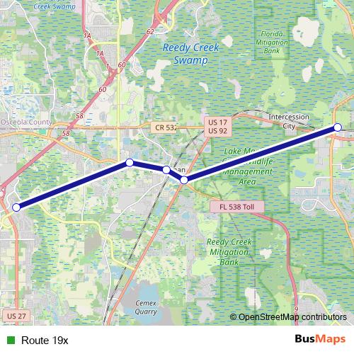 Route 19x bus Line Map