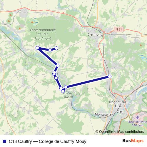 C13 Cauffry bus Line Map