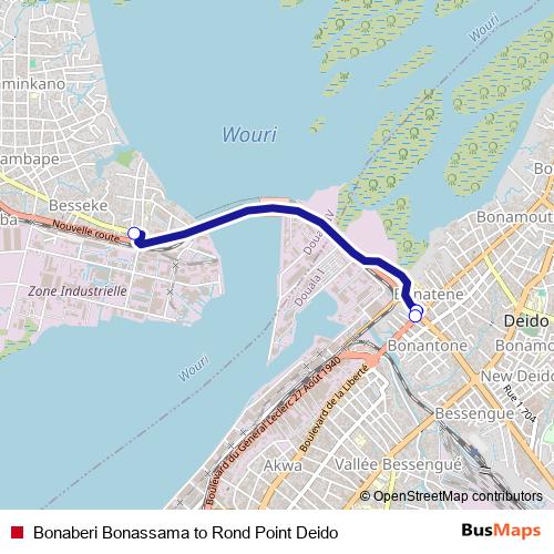 Bonaberi Bonassama to Rond Point Deido bus Line Map