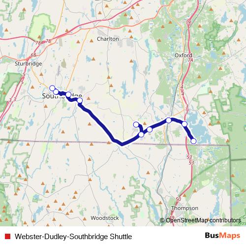 Webster-Dudley-Southbridge Shuttle bus Line Map
