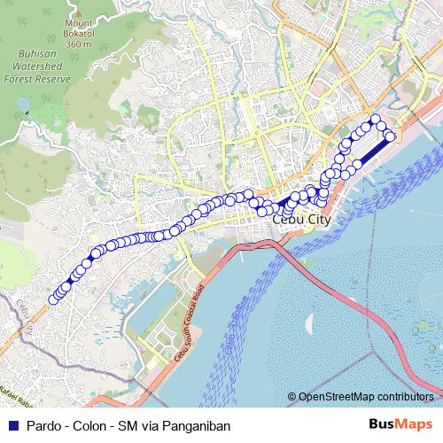 Pardo - Colon - SM via Panganiban bus Line Map