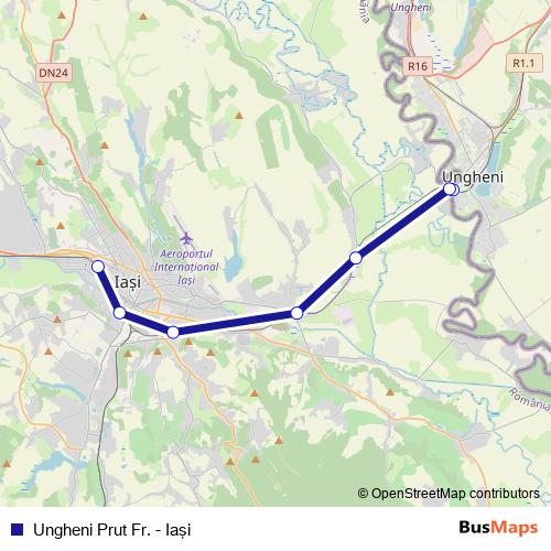 Ungheni Prut Fr. - Iaşi rail Line Map