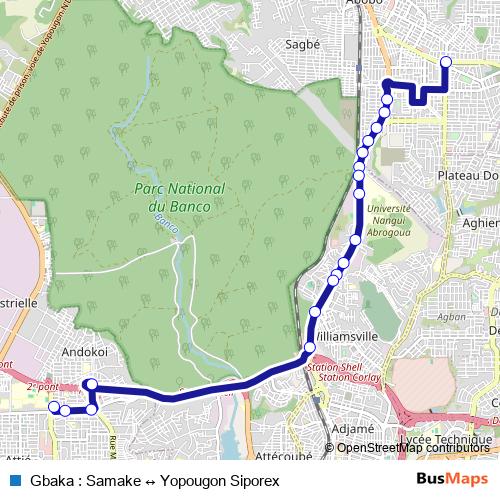 Gbaka : Samake ↔ Yopougon Siporex bus Line Map