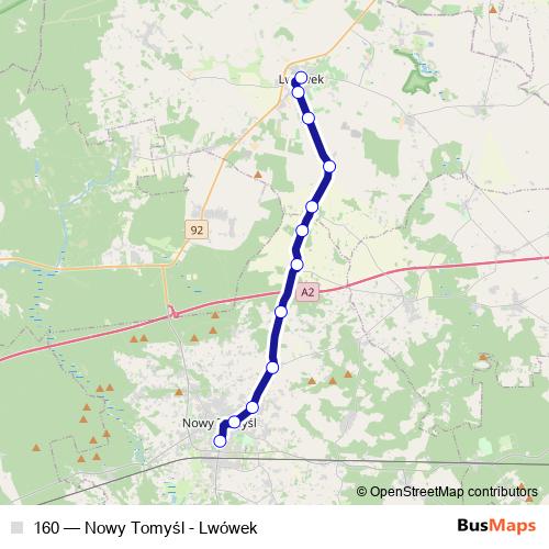 160 bus Line Map