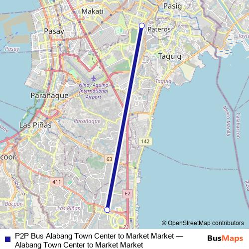 P2P Bus Alabang Town Center to Market Market bus Line Map