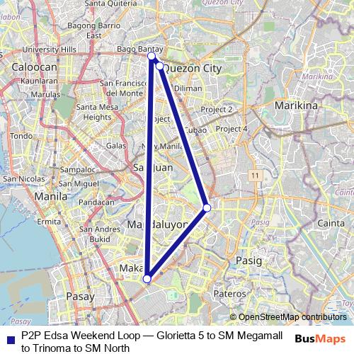 P2P Edsa Weekend Loop bus Line Map