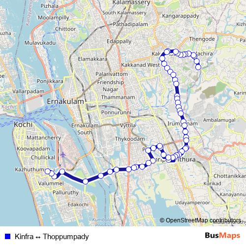 Kinfra ↔ Thoppumpady bus Line Map