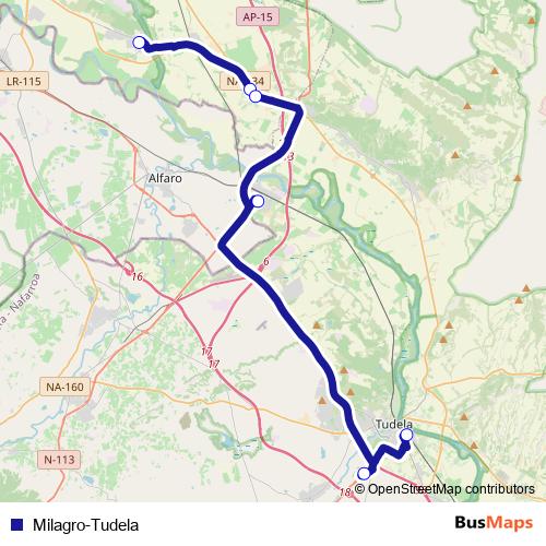 Milagro-Tudela bus Line Map