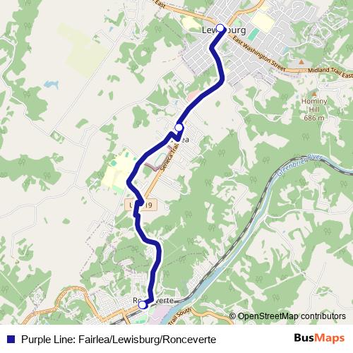 Purple Line: Fairlea/Lewisburg/Ronceverte bus Line Map