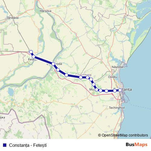 Constanţa - Feteşti rail Line Map