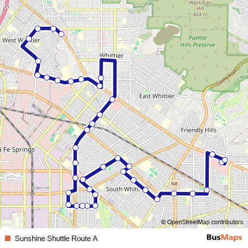 Sunshine Shuttle Route A bus Line Map