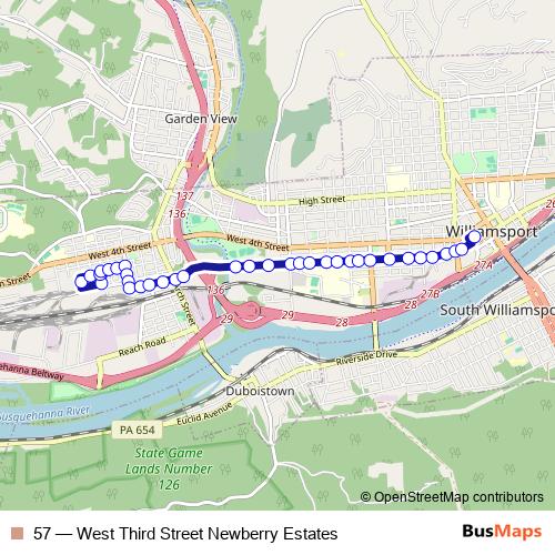 57 bus Line Map