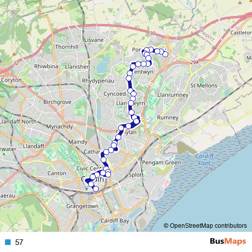 57 bus Line Map
