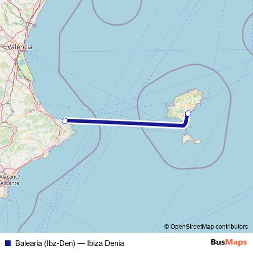 Balearia (Ibz-Den) ferry Line Map