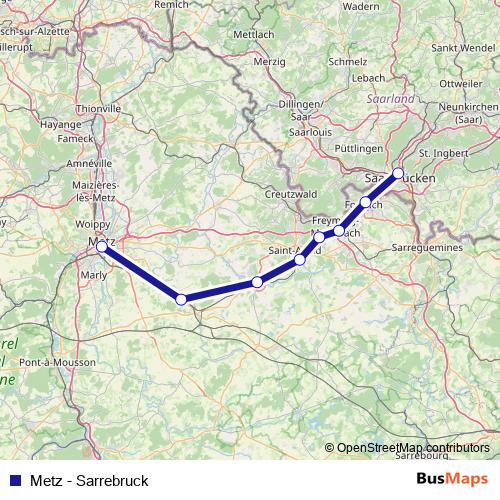 Metz - Sarrebruck rail Line Map