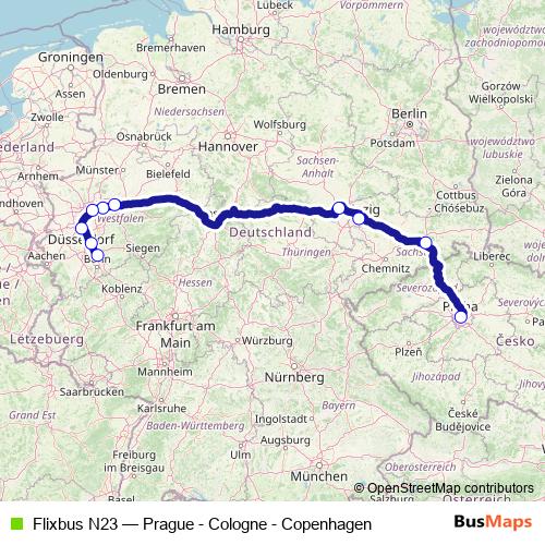 Flixbus N23 bus Line Map