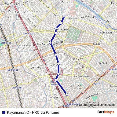 Kayamanan C - PRC via P. Tamo bus Line Map