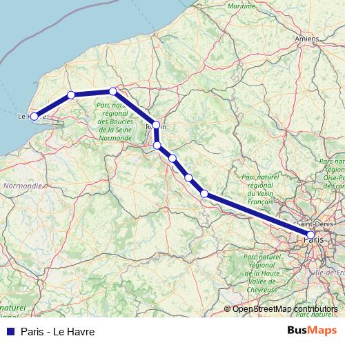 Paris - Le Havre rail Line Map