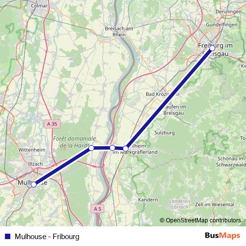Mulhouse - Fribourg bus Line Map