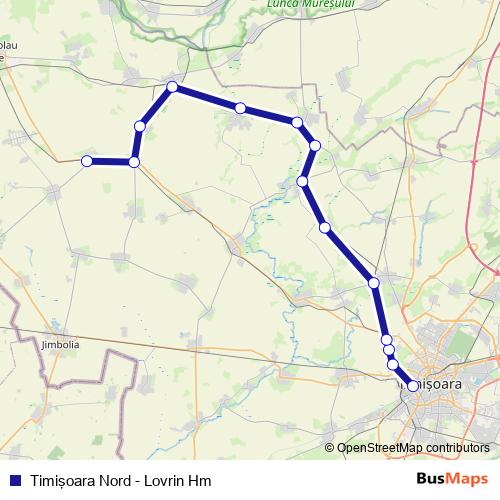 Timişoara Nord - Lovrin Hm rail Line Map