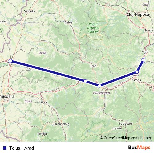 Teiuş - Arad rail Line Map