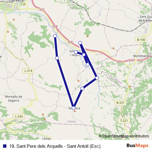 19. Sant Pere dels Arquells - Sant Antolí (Esc) bus Line Map