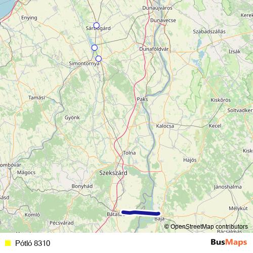Pótló 8310 bus Line Map