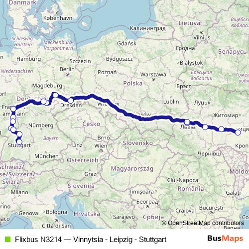 Flixbus N3214 bus Line Map