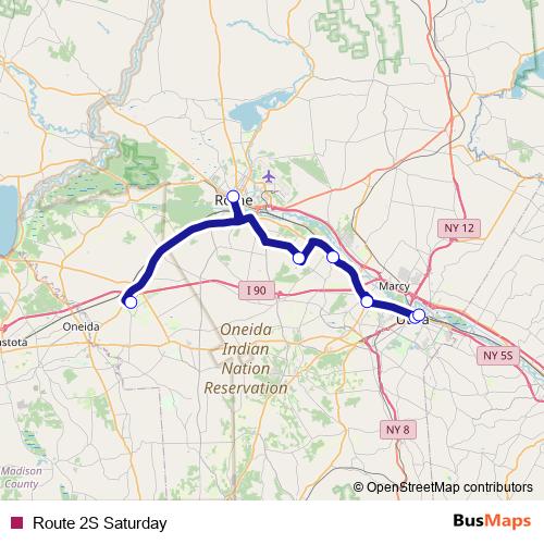 Route 2S Saturday bus Line Map