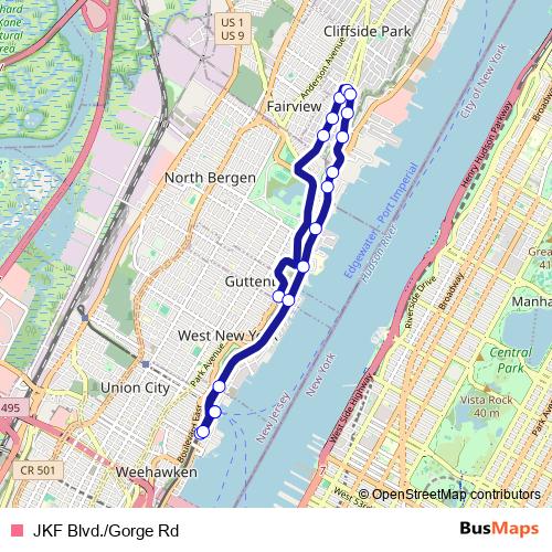 JKF Blvd./Gorge Rd bus Line Map