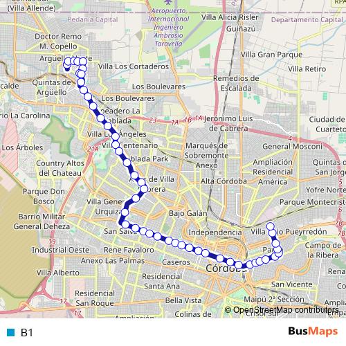 B1 trolleybus Line Map