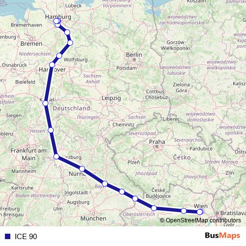 ICE 90 rail Line Map