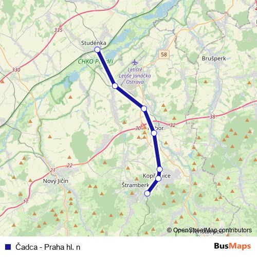 Čadca - Praha hl. n rail Line Map
