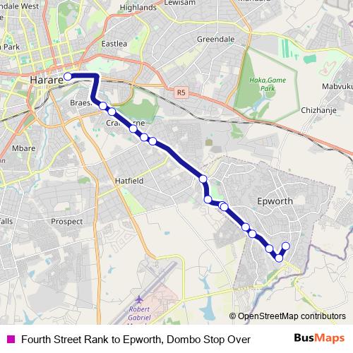 Fourth Street Rank to Epworth, Dombo Stop Over bus Line Map