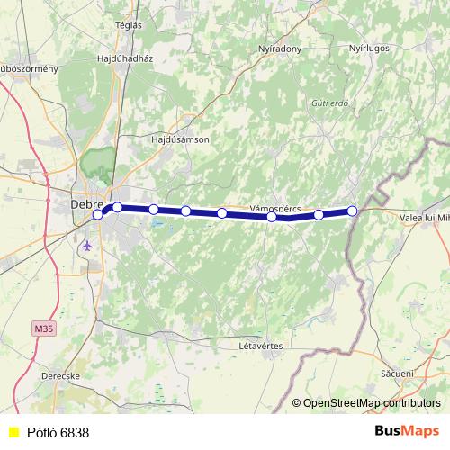 Pótló 6838 bus Line Map