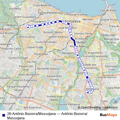 26-Antônio Bezerra/Messejana bus Line Map