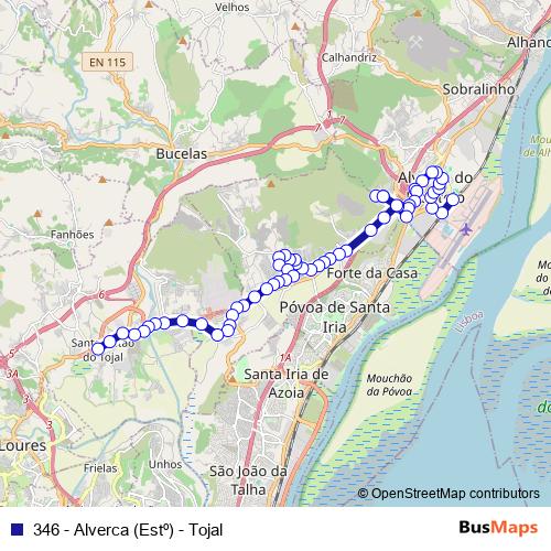 346 - Alverca (Estº) - Tojal bus Line Map