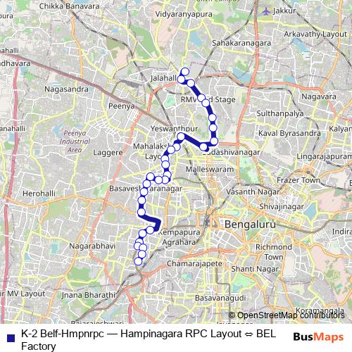 K-2 Belf-Hmpnrpc bus Line Map