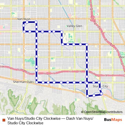 Van Nuys/Studio City Clockwise bus Line Map