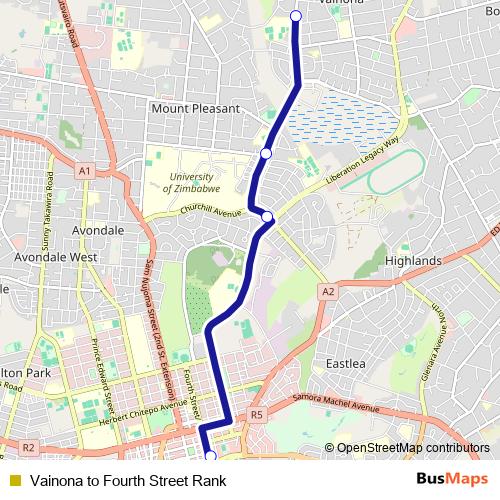 Vainona to Fourth Street Rank bus Line Map