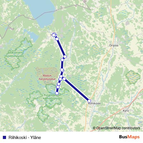 Riihikoski - Yläne bus Line Map