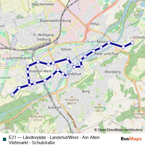E21 bus Line Map