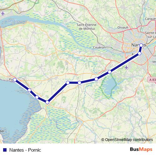 Nantes - Pornic rail Line Map