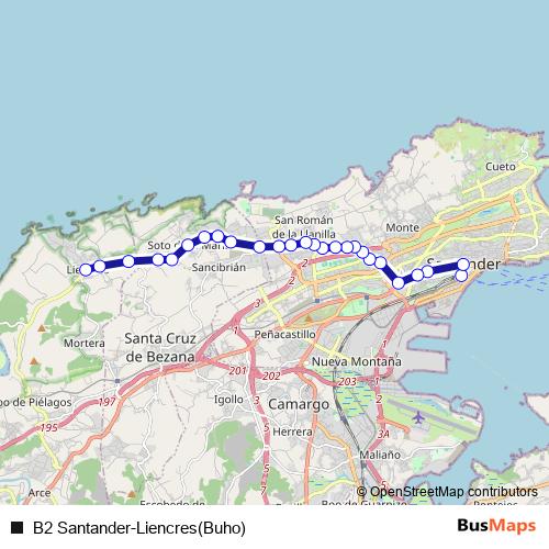 B2 Santander-Liencres(Buho) bus Line Map