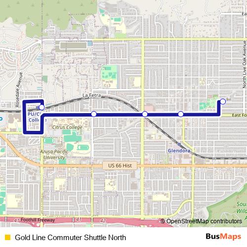 Gold Line Commuter Shuttle North bus Line Map