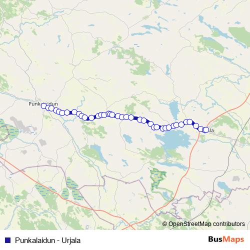 Punkalaidun - Urjala bus Line Map